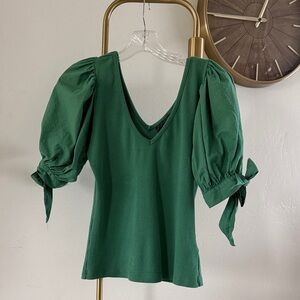 Anthropologie Maeve Green Puff Sleeve Blouse Small